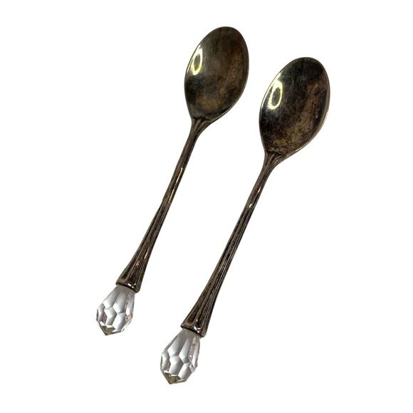 Vintage Silverplate Demitasse Spoon Crystal Handle Pair Set of 2 - Picture 1 of 7